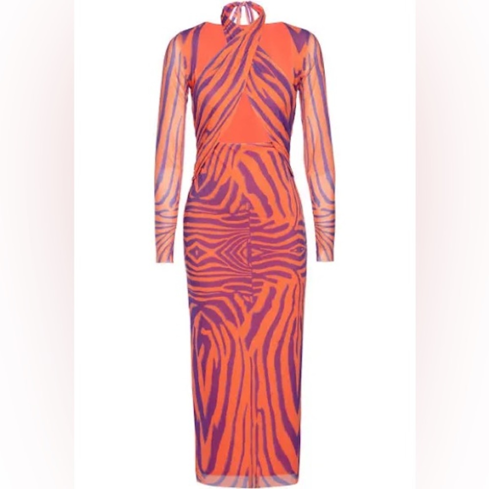 AFRM Adut Mesh Dress - Orange Zebra , size M